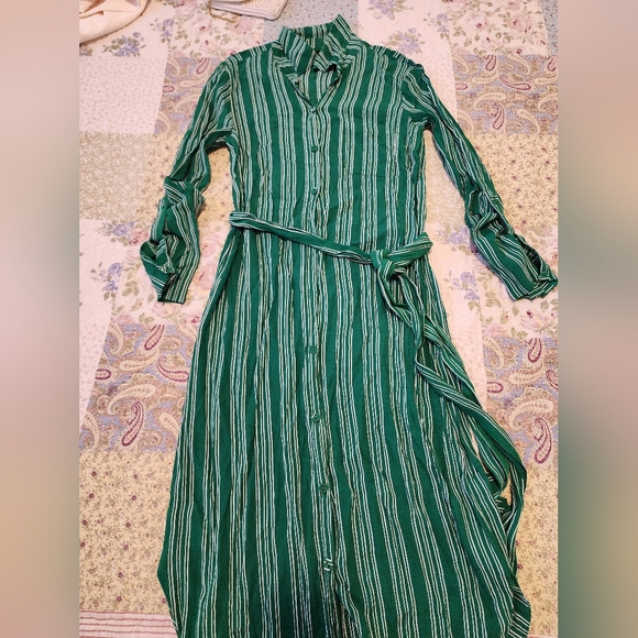 Women's dres Maeve by Antropologie, size 4, green with white stripes. - Picture 1 of 6